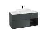 Villeroy und Boch Finion Waschtischunterschrank F421PHHG 120cm, Abdeckplatte white matt, Regal rechts Glossy Black Lacquer, Midnight Blue Matt Lacquer