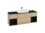 Villeroy und Boch Finion Waschtischunterschrank G452PDPC 160cm, Abdeckplatte black matt, Emotion, Regale Black matt lacquer, Oak Veneer