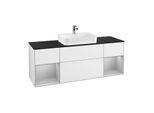 Villeroy und Boch Finion Waschtischunterschrank G452GJGF 160cm, Abdeckplatte black matt, Emotion, Regale Light grey matt lacquer, Glossy white lacquer