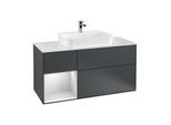 Villeroy und Boch Finion Waschtischunterschrank F411MTHG 120cm, Abdeckplatte white matt, Regal links White matt lacquer, Midnight Blue Matt Lacquer