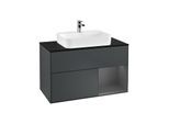 Villeroy und Boch Finion Waschtischunterschrank F372GKHG 100cm, Abdeckplatte black matt, Regal rechts Anthracite matt, Midnight Blue Matt Lacquer