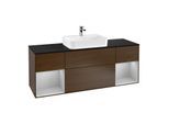 Villeroy und Boch Finion Waschtischunterschrank G452GJGN 160cm, Abdeckplatte black matt, Emotion, Regale Light grey matt lacquer, Walnut veneer