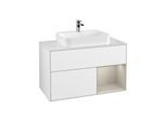 Villeroy und Boch Finion Waschtischunterschrank F371HHGF 100cm, Abdeckplatte white matt, Regal rechts Sand Matt, Glossy white lacquer