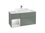 Villeroy und Boch Finion Waschtischunterschrank G411MTGM 120cm, Abdeckplatte white matt, Emotion, Regal links White matt lacquer, Olive Matt Lacquer