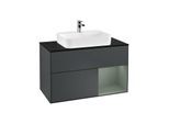 Villeroy und Boch Finion Waschtischunterschrank F372GMHG 100cm, Abdeckplatte black matt, Regal rechts Olive Matt Lacquer, Midnight Blue Matt Lacquer