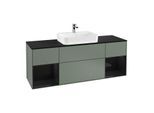 Villeroy und Boch Finion Waschtischunterschrank F452PHGM 160x60,3cm, Abdeckplatte black matt, Regale Glossy black lacquer, Olive Matt Lacquer