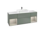 Villeroy und Boch Finion Waschtischunterschrank G451HHGM 160cm, Abdeckplatte white matt, Emotion, Regale sand matt lacquer, Olive Matt Lacquer