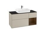 Villeroy und Boch Finion Waschtischunterschrank G422GNHH 120cm, Abdeckplatte black matt, Emotion, Regal rechts Walnut veneer, Sand Matt Lacquer