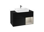 Villeroy und Boch Finion Waschtischunterschrank G372HHPH 100cm, Abdeckplatte black matt, Emotion, Regal rechts Sand Matt, Glossy Black Lacquer
