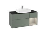 Villeroy und Boch Finion Waschtischunterschrank F422HHGM 120cm, Abdeckplatte black matt, Regal rechts Sand Matt, Olive Matt Lacquer