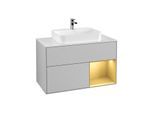 Villeroy und Boch Finion Waschtischunterschrank G371HFGJ 100cm, Abdeckplatte white matt, Emotion, Regal rechts Gold matt, Light grey matt