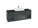 Villeroy und Boch Finion Waschtischunterschrank G452HGHG 160cm, Abdeckplatte black matt, Emotion, Regale Midnight matt lacquer, Midnight Blue Matt Lacquer
