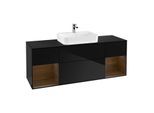 Villeroy und Boch Finion Waschtischunterschrank F452GNPH 160x60,3cm, Abdeckplatte black matt, Regale Walnut veneer, Glossy Black Lacquer