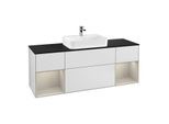 Villeroy und Boch Finion Waschtischunterschrank F452HHMT 160x60,3cm, Abdeckplatte black matt, Regale sand matt lacquer, White matt lacquer