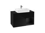 Villeroy und Boch Finion Waschtischunterschrank F372PDPH 100cm, Abdeckplatte black matt, Regal rechts Black matt lacquer, Glossy Black Lacquer