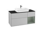 Villeroy und Boch Finion Waschtischunterschrank F422GMGJ 120cm, Abdeckplatte black matt, Regal rechts Olive Matt Lacquer, Light grey matt