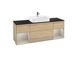 Villeroy und Boch Finion Waschtischunterschrank F452HHPC 160x60,3cm, Abdeckplatte black matt, Regale sand matt lacquer, Oak Veneer