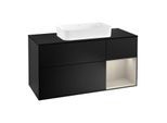 Villeroy und Boch Finion Waschtischunterschrank G302HHPD 120cm, Abdeckplatte black matt, Emotion, Regal rechts Sand Matt, Black matt lacquer