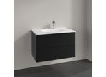 Villeroy und Boch Antao Waschtisch-Unterschrank L04100PD 78,8x50,4x49,6cm, mit Frontstruktur, black matt lacquer, Mit Beleuchtung