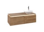 Villeroy und Boch Legato Waschtischunterschrank B581L0RH 120x38x50cm, Waschtisch rechts, mit LED-Beleuchtung, Kansas Oak