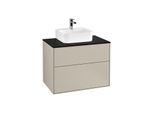 Villeroy und Boch Finion Waschtischunterschrank F08200HH 80x60,3x50,1cm, Abdeckplatte black matt, Sand Matt Lacquer