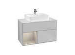 Villeroy und Boch Finion Waschtischunterschrank F111HHGJ 100cm, Abdeckplatte black matt, Regal links Sand Matt Lacquer, Light grey matt
