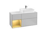 Villeroy und Boch Finion Waschtischunterschrank G141HFGJ 120cm, Abdeckplatte white matt, Emotion, Regal links Gold matt, Light grey matt