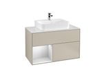 Villeroy und Boch Finion Waschtischunterschrank G111MTHH 100cm, Abdeckplatte white matt, Emotion, Regal links White matt lacquer, Sand Matt Lacquer