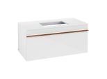 Villeroy und Boch Venticello Waschtisch-Unterschrank A94605RE 95,7 x 43,6 x 50,2 cm, Waschtisch mittig, Griff Copper, Glass Glossy White