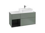 Villeroy und Boch Finion Waschtischunterschrank F141PHGM 120cm, Abdeckplatte glass white Matt, Regal links Glossy Black Lacquer, Olive Matt Lacquer