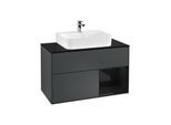 Villeroy und Boch Finion Waschtischunterschrank F122PHHG 100cm, Abdeckplatte black matt, Regal rechts Glossy Black Lacquer, Midnight Blue Matt Lacquer