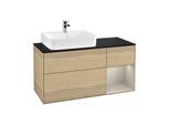 Villeroy und Boch Finion Waschtischunterschrank F152HHPC 120cm, Abdeckplatte black matt, Regal rechts Sand Matt, Oak Veneer