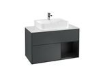 Villeroy und Boch Finion Waschtischunterschrank G121PDHG 100cm, Abdeckplatte white matt, Emotion, Regal rechts Black matt lacquer, Midnight Blue Matt Lacquer