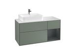 Villeroy und Boch Finion Waschtischunterschrank G151HGGM 120cm, Abdeckplatte white matt, Emotion, Regal links Midnight Blue Matt Lacquer, Olive Matt Lacquer