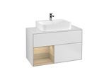 Villeroy und Boch Finion Waschtischunterschrank G111PCMT 100cm, Abdeckplatte white matt, Emotion, Regal links Oak Veneer, White matt lacquer
