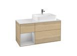 Villeroy und Boch Finion Waschtischunterschrank G141GJPC 120cm, Abdeckplatte white matt, Emotion, Regal links Light grey matt, Oak Veneer