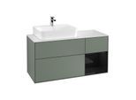 Villeroy und Boch Finion Waschtischunterschrank G151PHGM 120cm, Abdeckplatte white matt, Emotion, Regal links Glossy Black Lacquer, Olive Matt Lacquer