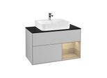 Villeroy und Boch Finion Waschtischunterschrank G122PCGJ 100cm, Abdeckplatte black matt, Emotion, Regal rechts Oak Veneer, Light grey matt