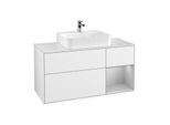 Villeroy und Boch Finion Waschtischunterschrank G171GJGF 120cm, Abdeckplatte white matt, Emotion, Regal rechts Light grey matt, Glossy white lacquer