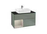 Villeroy und Boch Finion Waschtischunterschrank F112HHGM 100cm, Abdeckplatte white matt, Regal links Sand Matt Lacquer, Olive Matt Lacquer