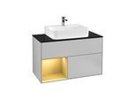 Villeroy und Boch Finion Waschtischunterschrank F112HFGJ 100cm, Abdeckplatte white matt, Regal links Gold matt, Light grey matt