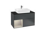 Villeroy und Boch Finion Waschtischunterschrank F112HHHG 100cm, Abdeckplatte white matt, Regal links Sand Matt Lacquer, Midnight Blue Matt Lacquer