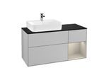 Villeroy und Boch Finion Waschtischunterschrank G152HHGJ 120cm, Abdeckplatte black matt, Emotion, Regal links Sand Matt Lacquer, Light grey matt