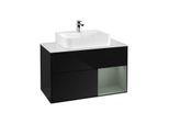 Villeroy und Boch Finion Waschtischunterschrank G121GMPH 100cm, Abdeckplatte white matt, Emotion, Regal rechts Olive Matt Lacquer, Glossy Black Lacquer