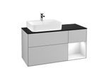 Villeroy und Boch Finion Waschtischunterschrank F152GFGJ 120cm, Abdeckplatte black matt, Regal rechts Glossy white lacquer, Light grey matt