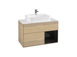 Villeroy und Boch Finion Waschtischunterschrank G121PHPC 100cm, Abdeckplatte white matt, Emotion, Regal rechts Glossy Black Lacquer, Oak Veneer