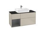 Villeroy und Boch Finion Waschtischunterschrank F162GKHH 120cm, Abdeckplatte black matt, Regal links Anthracite matt, Sand Matt Lacquer