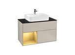 Villeroy und Boch Finion Waschtischunterschrank G112HFHH 100cm, Abdeckplatte black matt, Emotion, Regal links Gold matt, Sand Matt Lacquer