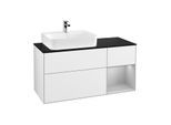 Villeroy und Boch Finion Waschtischunterschrank F152GJGF 120cm, Abdeckplatte black matt, Regal rechts Light grey matt, Glossy white lacquer