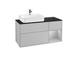 Villeroy und Boch Finion Waschtischunterschrank F152GJGJ 120cm, Abdeckplatte black matt, Regal rechts Light grey matt, Light grey matt